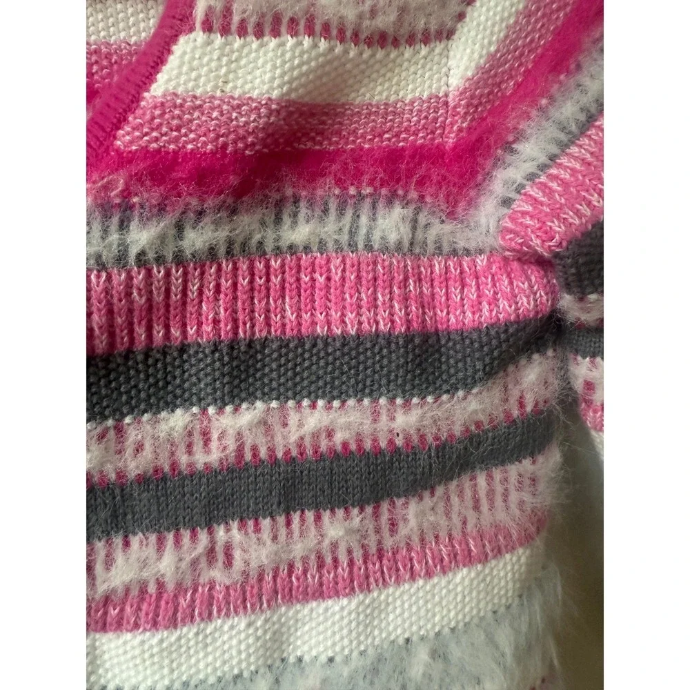 Gymboree Girls‎ Striped Fuzzy Cardigan Sweater Size M 7/8 Pink Preppy Furry Cute